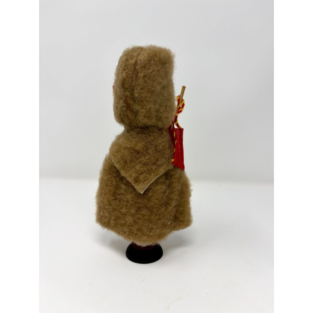 Vintage Alps Souvenir Doll Wooden Hand Painted Face Fuzzy Hooded Cloak 5.5" - Picture 3 of 5